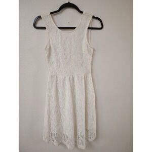Wet Seal Cream White Floral Lace Sleeveless Fit & Flare Dress Bow Back Small